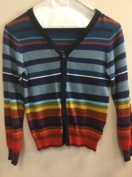 PAUL SMITH, Navy Blue, Slate Blue, Brick Red, Red, Purple, Cotton, Stripes, V-neck, Midnight Blue Ribbed Placket and Collar, Long Sleeves, Boys