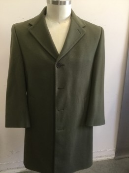 HART SCHAFFNER MARX, Olive Green, Wool, Solid, Notched Lapel, Button Front, Slit Pockets, (missing 3 Buttons)