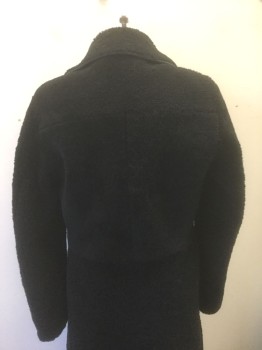 N/L, Black, Fleece, Solid, Lambs Fleece, 3 Large Buttons (**Missing 1), Wide Notched Lapel, Gray Suede Thin Edging at Lapel, 2 Pockets, Seam at Waist, Cotton Lining,