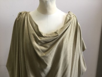 MTO, Khaki Brown, Silk, Solid, Greek Tunic, Draped Neck, Gathered Shoulders with No Sleeves