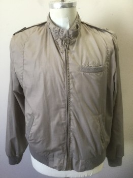 MC COMPANY, Beige, Poly/Cotton, Solid, Lightweight Jacket, Zip Front, Rib Knit at Neck, Cuffs, Waistband and Trim on 3 Pockets, Stand Collar with Self Strap, Epaulettes at Shoulders,