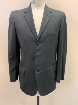 BENNETT, Dk Gray, French Blue, Wool, Glen Plaid, Notched Lapel, Single Breasted, Button Front, 3 Buttons, 3 Pockets