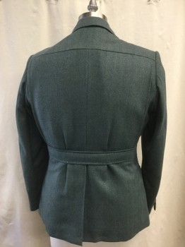 TIMOTHY EVEREST, Teal Green, Tan Brown, Wool, 2 Color Weave, Herringbone, Single Breasted, Collar Attached, Notched Lapel, 3 Pleated Pockets, Back Waist Band, Pleated at Back Waist Band