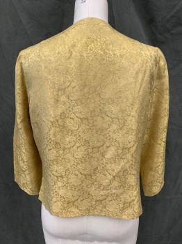 N/L, Goldenrod Yellow, Silk, Floral, Floral Jacquard, Fabric Covered Button Front, 3/4 Sleeve, Cocktail, Evening