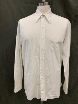 ANTO, White, Cotton, Solid, Button Front, Pointy Collar Attached, 1 Pocket, Long Sleeves, Button Cuff