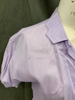 KORET, Lavender Purple, Cotton, Solid, Button Front, Angled Collar Attached, Dolman Short Sleeves with Cuff, Pleated at Princess Seams,