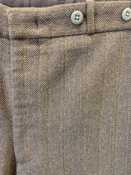 MTO, Tan Brown, Lt Beige, Wool, Stripes - Vertical , Flat Front, Zip Fly, 2 Pockets, Belt Loops, Suspender Buttons on Outside