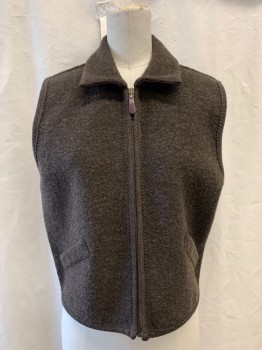 LIMITED, Dk Brown, Wool, Knit, Collar Attached, Zip Front, 2 Pockets