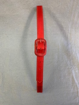 NO LABEL, Red, Polyester, Solid, Belt Waist Belt, Aged & Distressed, Red Buckle