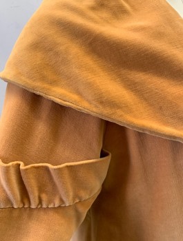 N/L, Apricot Orange, Cotton, Solid, Velvet, Swing Coat, Wide Shawl Collar, Open at Front with No Closures, 3/4 Sleeves, Welt Pockets at Hips, Knee Length