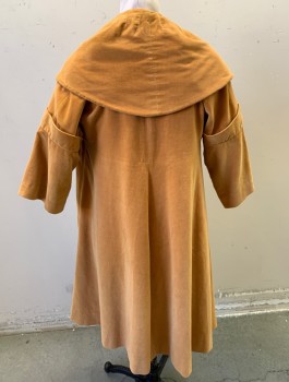 N/L, Apricot Orange, Cotton, Solid, Velvet, Swing Coat, Wide Shawl Collar, Open at Front with No Closures, 3/4 Sleeves, Welt Pockets at Hips, Knee Length
