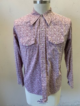 THE BRANDING IRON, Dusty Rose Pink, Mauve Pink, Poly/Cotton, Abstract , Jacquard,  L/S, Snap Front, Collar Attached, Western Style Yoke, 2 Patch Pockets with Flaps