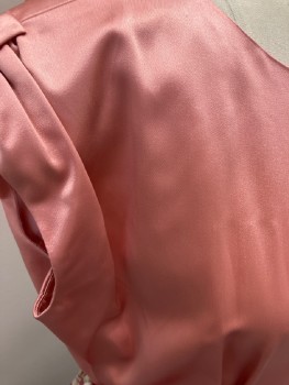 N/L , Rose Pink, Silk, Rayon, Plaid, Jewel Neck Line, Cap Sleeves, With Epaulets  At Shoulder, CF Darts, Lt Pink,/Mauve,/White /& Lt  Green, Plaid At Skirt , Taffeta Fabric,   Attached Belt  Velvet Pink Bow,