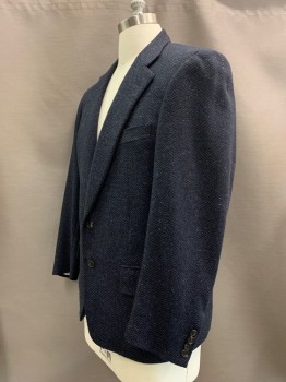 ERMENEGILDO ZEGNA, Navy Blue, Black, Wool, 2 Color Weave, Sport coat, 2 Buttons, Single Breasted, Notched Lapel, 3 Pockets,