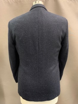 ERMENEGILDO ZEGNA, Navy Blue, Black, Wool, 2 Color Weave, Sport coat, 2 Buttons, Single Breasted, Notched Lapel, 3 Pockets,