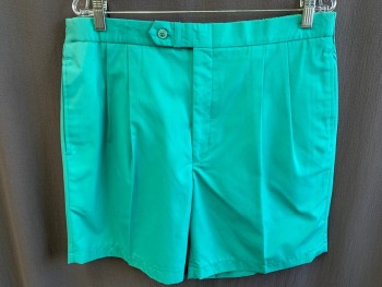 COUGAR, Turquoise Blue, Polyester, Cotton, Solid, 80s Hospital Green, Zip Front, Double Pleat, Elastic Side Waist