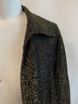 JOHNNYE, Gold, Black, Polyester, Heathered, Sparkly Disco, L/S, Open Front, Dagger Collar