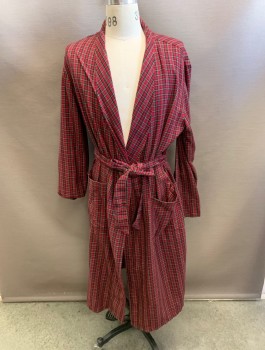 NL, Red, Black, Yellow, White, Cotton, Plaid, with Matching Belt, Shawl Collar, 2 Patch Pockets