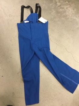 FRUHAUF, Royal Blue, Polyester, Wool, Solid, Female Pants, Attached Black Suspenders, Blue Side Stripes