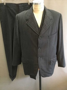 MTO, Gray, Black, Wool, Stripes, Herringbone, Single Breasted, 3 Buttons,  3 Pockets, Collar Attached, Notched Lapel