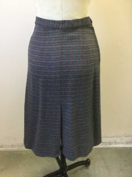 N/L, Multi-color, Navy Blue, Green, Beige, Pink, Wool, Stripes - Horizontal , Speckled, Speckled Horizontal Stripes, 1" Wide Self Waistband, Straight Fit, Hem Below Knee, Side Zip and Button Closure, Vent at Center Back Hem, Made To Order Reproduction