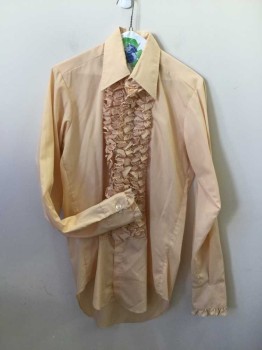 AFTER 6, Peach Orange, Poly/Cotton, Solid, Tux Shirt, Long Sleeves, Collar Attached, Button Front, Ruffled Front & Ruffled Trim Cuffs