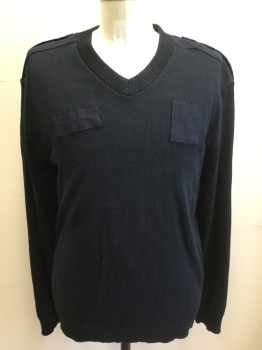 PSC UNIFORM APPAREL, Navy Blue, Acrylic, Solid, Knit, Pullover, Fabric/Non Knit Panels at Shoulders and Rectangles on Chest for Badges, Pullover, Long Sleeves, V-neck