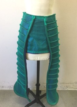 N/L , Teal Green, Dk Blue, Synthetic, Polyester, Teal Green Horsehair Over Dark Blue Taffeta, Mini Skirt with Long Ankle Length Side Panels with Tube Shaped Ribs Horizontally From Waist to Hem, Zipper at Center Back Waist, Made To Order/Built on Existing Garment