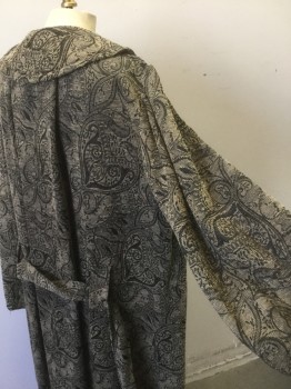 N/L, Brown, Black, Cotton, Floral, Brown with Black Swirls and Floral Brocade/Tapestry Like Fabric, Long Sleeves, Large Rounded Collar with 1 Fabric Button Closure at Neck, Ankle Length, 1920's/1930's Reproduction/MTO **Has Matching Belt