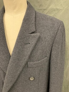 N/L, Charcoal Gray, Wool, Solid, Double Breasted, Collar Attached, Peaked Lapel, 3 Pockets,