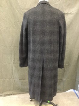 N/L, Black, Charcoal Gray, Wool, Grid , Single Breasted, Collar Attached, Notched Lapel, 2 Pockets, 3/4 Rolled Back Cuff, Calf Length, Center Back, Slit, Back Raglan Sleeve