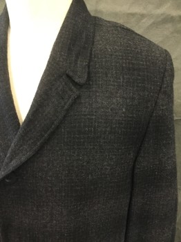 N/L, Black, Charcoal Gray, Wool, Grid , Single Breasted, Collar Attached, Notched Lapel, 2 Pockets, 3/4 Rolled Back Cuff, Calf Length, Center Back, Slit, Back Raglan Sleeve