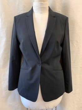 HUGO BOSS, Black, Wool, Elastane, Notched Lapel, Single Breasted, Button Front, 1 Button, 2 Pockets