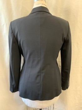 HUGO BOSS, Black, Wool, Elastane, Notched Lapel, Single Breasted, Button Front, 1 Button, 2 Pockets