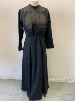 MTO, Black, Wool, Silk, Solid, Gabardine, L/S, Faded Black Silk Collar and Inner Bodice with Button Detail, Also at Wrists, Sheer Black Tiny Pleating at Neck, Hooks & Bars with Snaps,