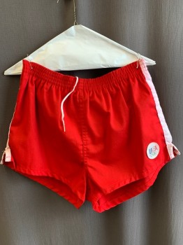 LEVIS, Red, White, Polyester, Cotton, Solid, Athletic Shorts, White Strip Down Leg