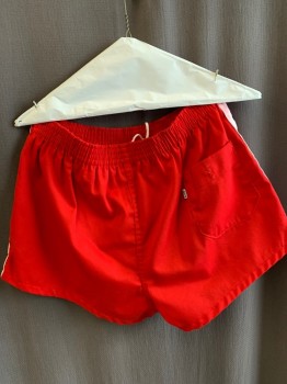 LEVIS, Red, White, Polyester, Cotton, Solid, Athletic Shorts, White Strip Down Leg