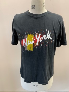 N/L, Faded Black, Red, White, Yellow, Cotton, Graphic, CN, S/S, "New York" Written On Front