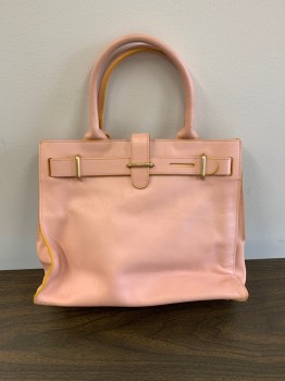 FURLA, Pink, Leather, Mari Gold Trim, Strap Closure, Gold Hardware, Black Small Stains On Back