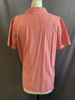 MOTHERHOOD, Red, White, Poly/Cotton, Gingham, Maternity Top, Collar Attached, Button Front, Short Sleeves, 1 Chest Pocket, Criss Cross See Through Trim on Pocket