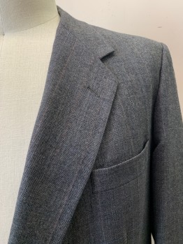 GIVENCHY, Gray, Black, Lt Blue, Red, Wool, Plaid-  Windowpane, Single Breasted, 2 Buttons, Notched Lapel, 3 Pockets, 3 Button Cuffs, 1 Back Vent