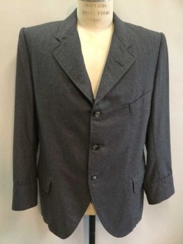 NO LABEL, Gray, Wool, Heathered, 3 Button Closure, Three Pockets, Single Breasted,