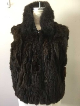 ANDREW MARC, Brown, Black, Fur, Leather, Solid, Zip Front, Stand Collar, 2 Pockets, Aged/Distressed,  Post Apocalyptic Oddity