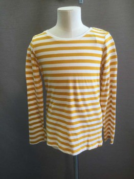 H&M, White, Mustard Yellow, Cotton, Stripes, Crew Neck, Long Sleeves,