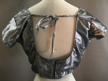 MTO, Silver, Black, Metallic/Metal, Polyester, Diamonds, Short Sleeve,  Open Back with Tie and Hook and Thread Loops, Scoop Neck,