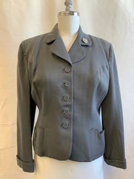 N/L, Gray, Wool, Solid, Single Breasted, 5 Buttons, Turned Down Notched Lapel, Scallop Pocket Detail, Rhinestone Button on Lapel, Gabardine, Shoulder Burn