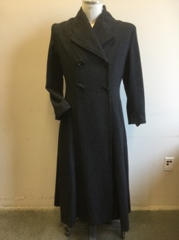 MTO, Black, White, Wool, Rayon, Stripes, Victorian Womans Winter Coat. Double Breasted, Wide Lapel. Fitted Waist Inverted Box Pleat Detail at Center Back, Early 1800s