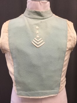 MTO, Cream, Mint Green, Wool, Solid, Flannel Front with Collar Band, Embroidered Cream Chevron Stripes and Stars, Sleeveless, Button Back,