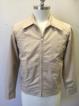 NORTHWEST, Beige, Cotton, Polyester, Solid, Zip Front, Collar Attached, 2 Vertical Flat Felled Seams Down Either Side of Front, 2 Pockets,