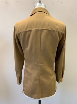 AQUASCUTUM, Camel Brown, Cotton, Solid, Safari Jacket, Twill, Button Front, Collar Attached, 4 Flap Patch Pockets, Long Sleeves, Button Cuff